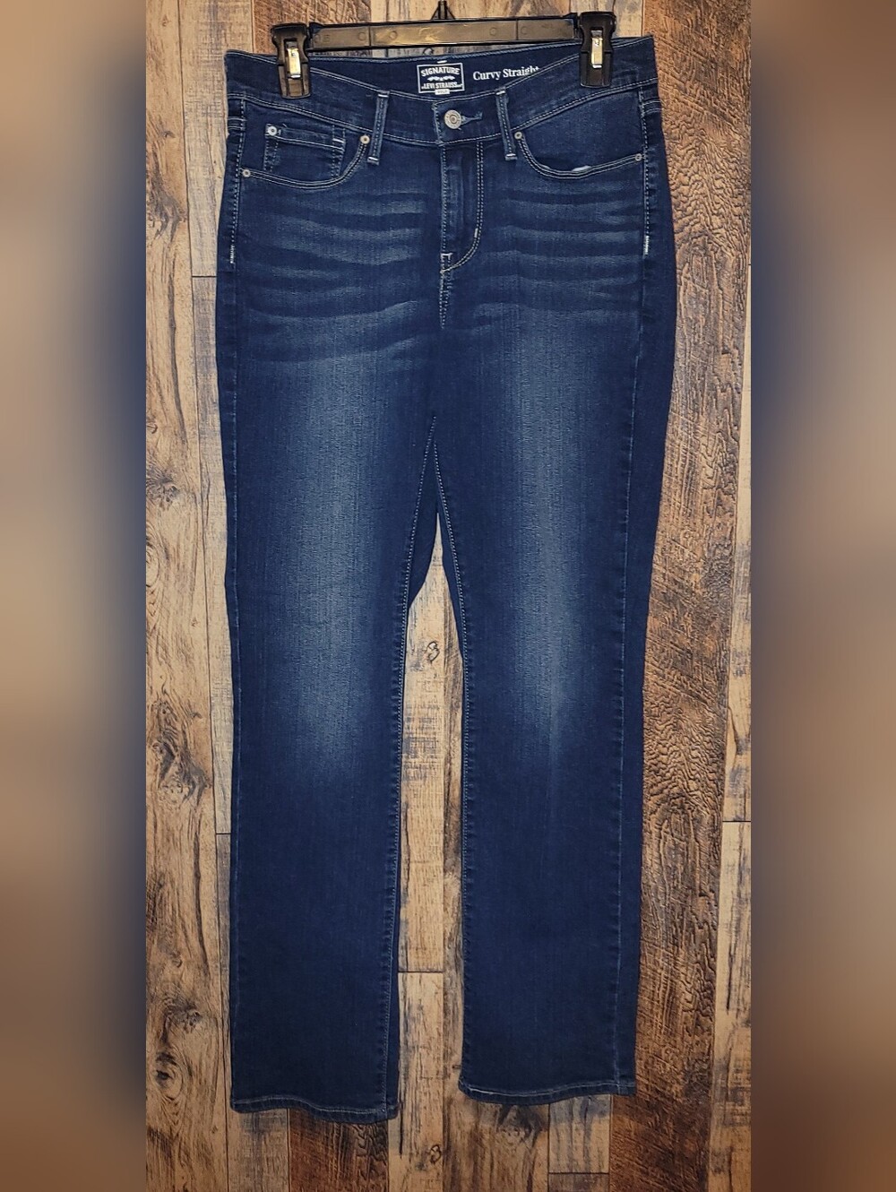 Signature by Levi Strauss Short Curvy Straight Dark Blue Jeans